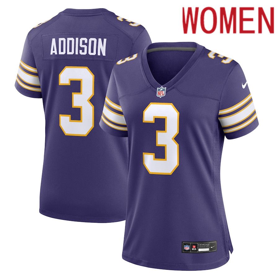 Women Minnesota Vikings #3 Jordan Addison Nike Purple Classic Player Game NFL Jersey